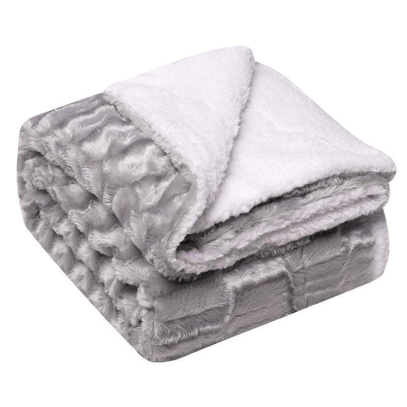 Pale Grey reversible flannel and fleece blanket, folded