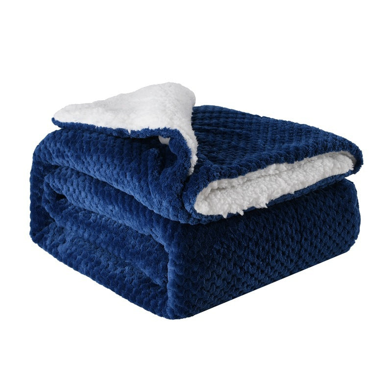 Harbour Navy reversible flannel and fleece blanket, folded