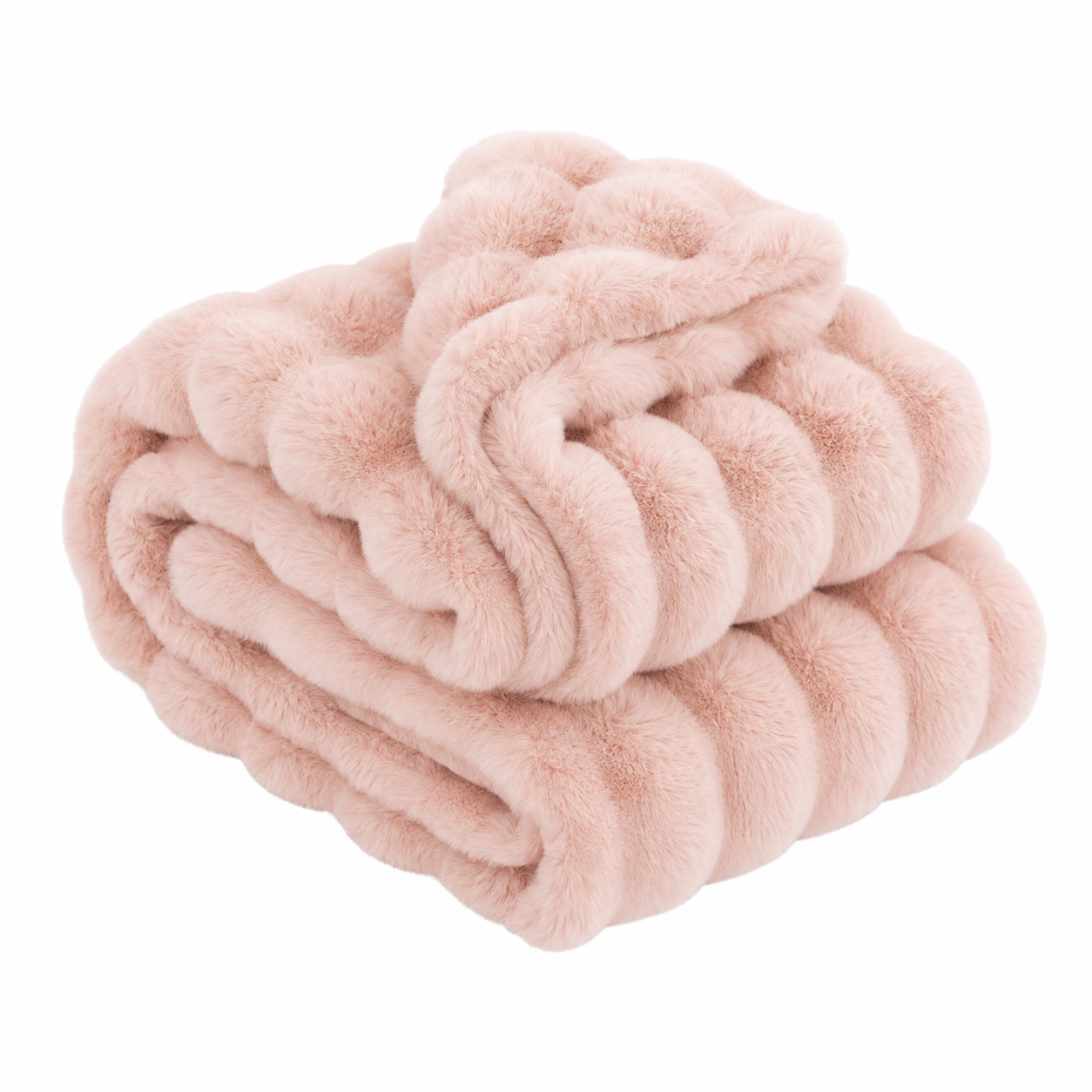 Folded cherry blossom pink ruched faux fur blanket