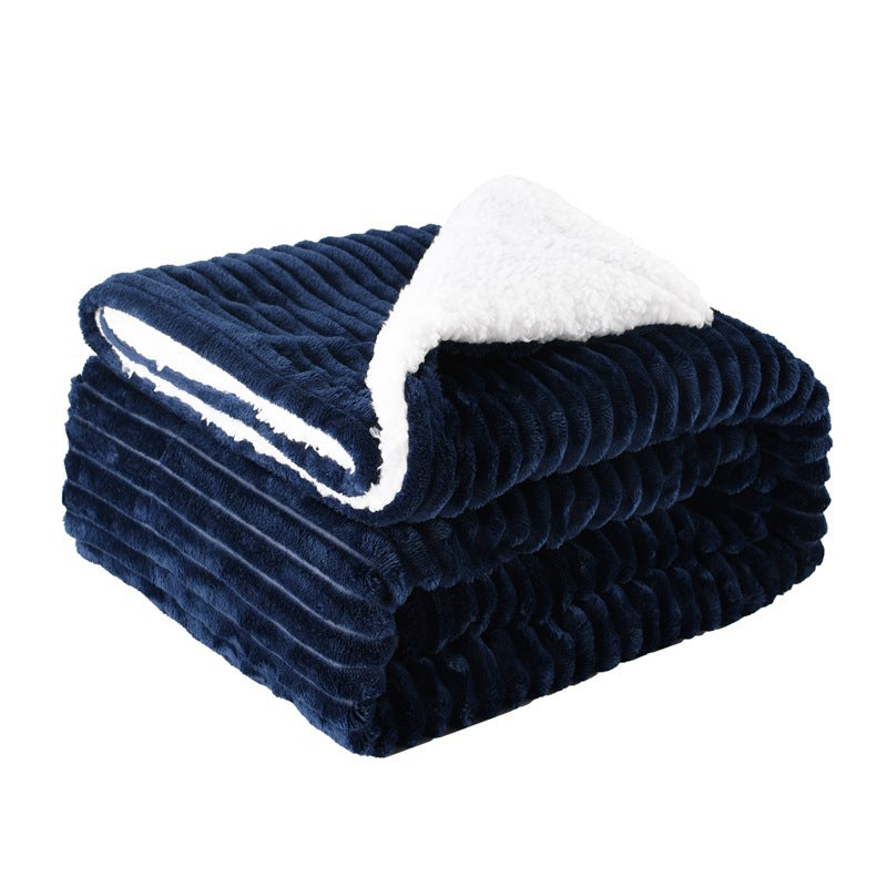 Ink Navy reversible flannel and fleece blanket, folded