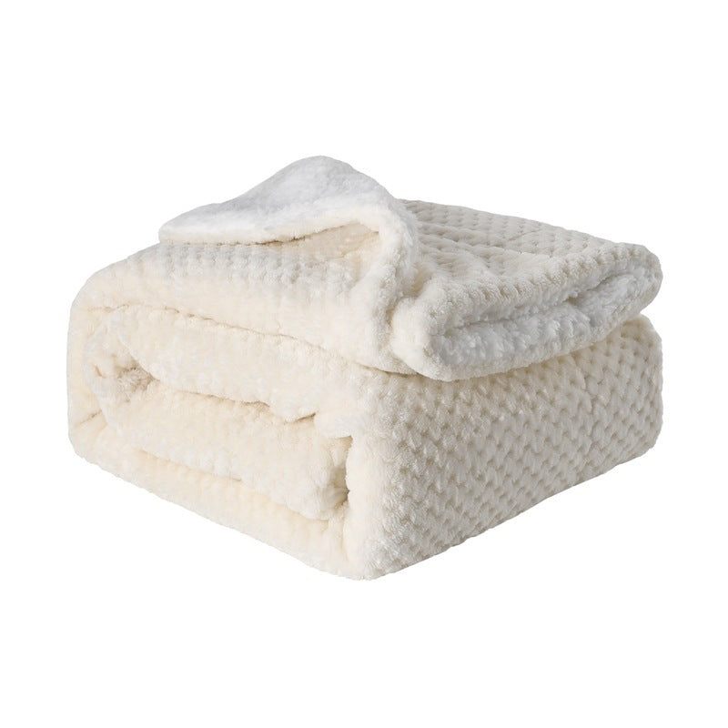 Oatmeal reversible flannel and fleece blanket, folded